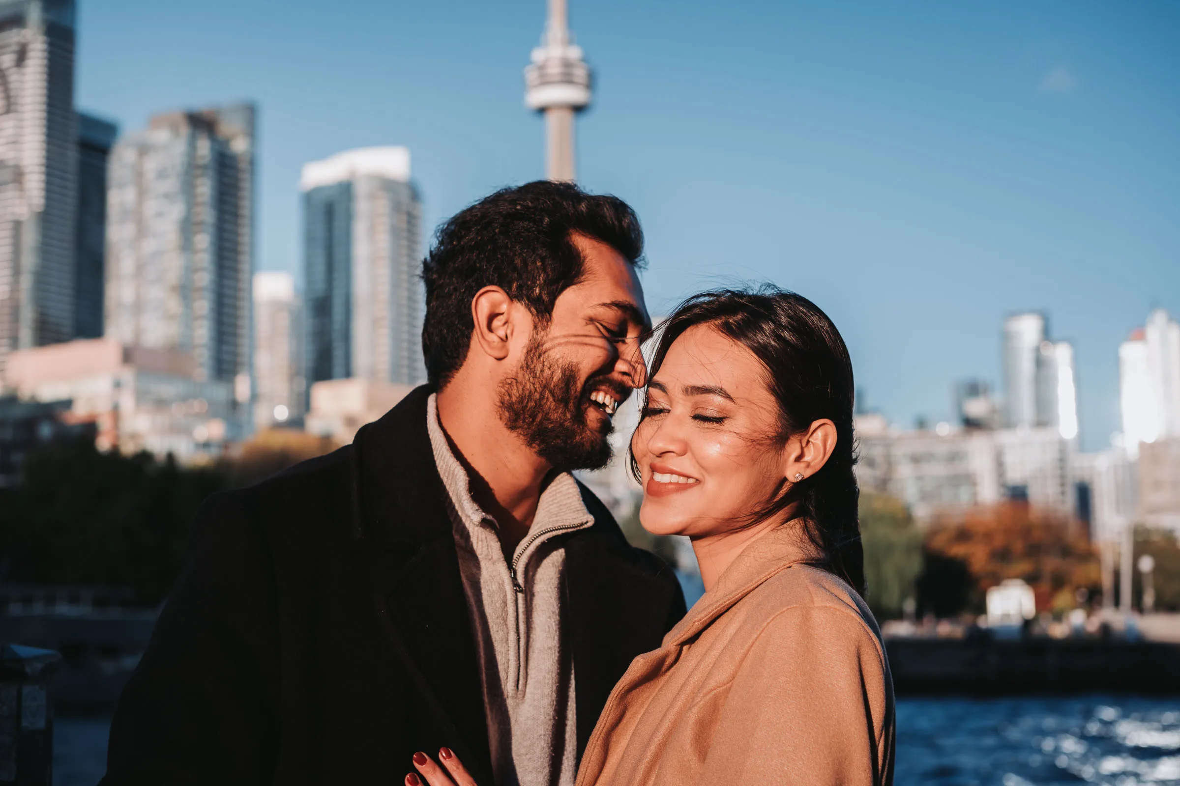 Candid pre-wedding photography at Toronto Harbourfront, Meghna and Puneeth